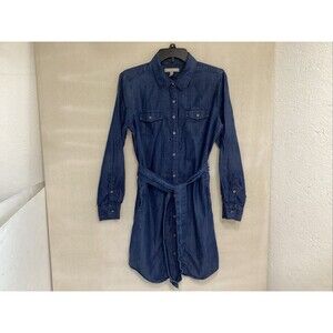 banana republic dress 8 denim shirt dress blue button down belt rollup tab sleev